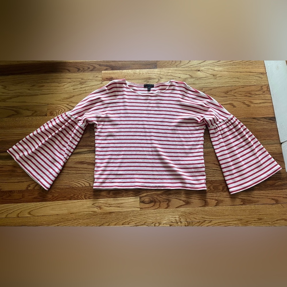 J.Crew Womens Cotton Boat Neck Striped Bell Sleeve Blouse Top Size Small
